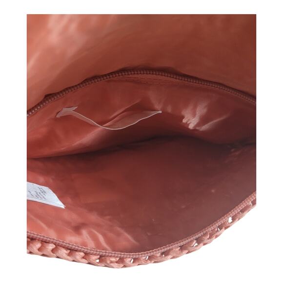 H & M Women's Orange Straw Woven Magnetic Clutch Zip Fold Over Purse 9" - Picture 4 of 8